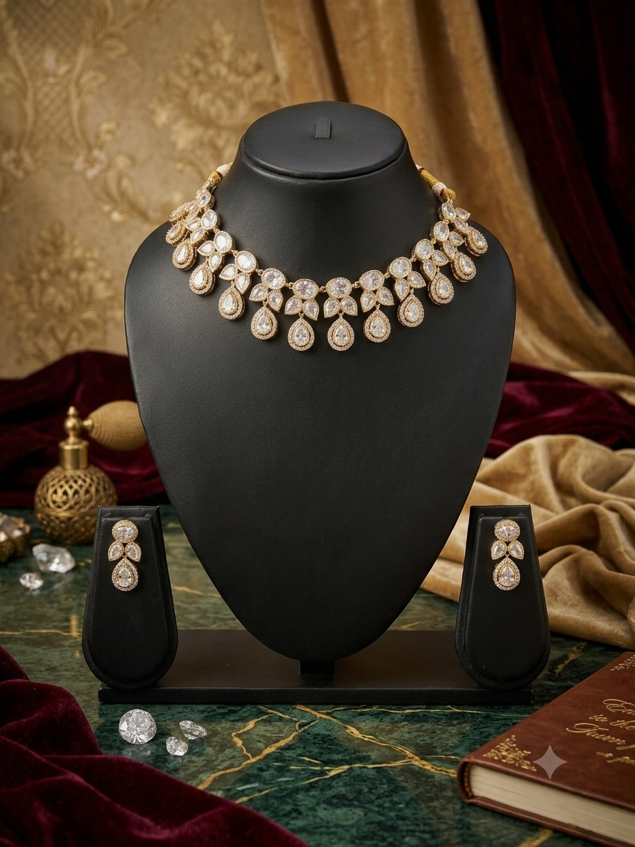 AEVA Pear Drop Polki Choker Necklace & Earrings Set