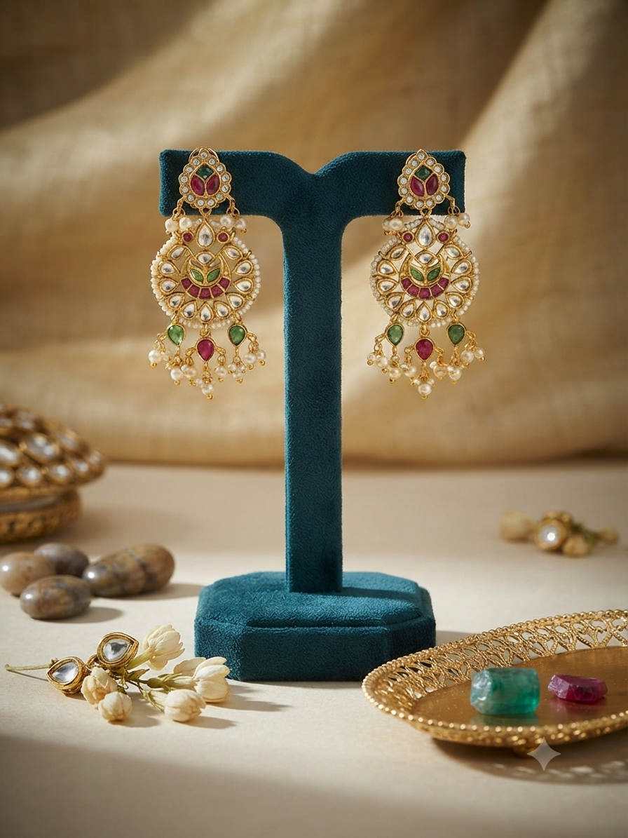 Heritage Kundan Chandbali Earrings