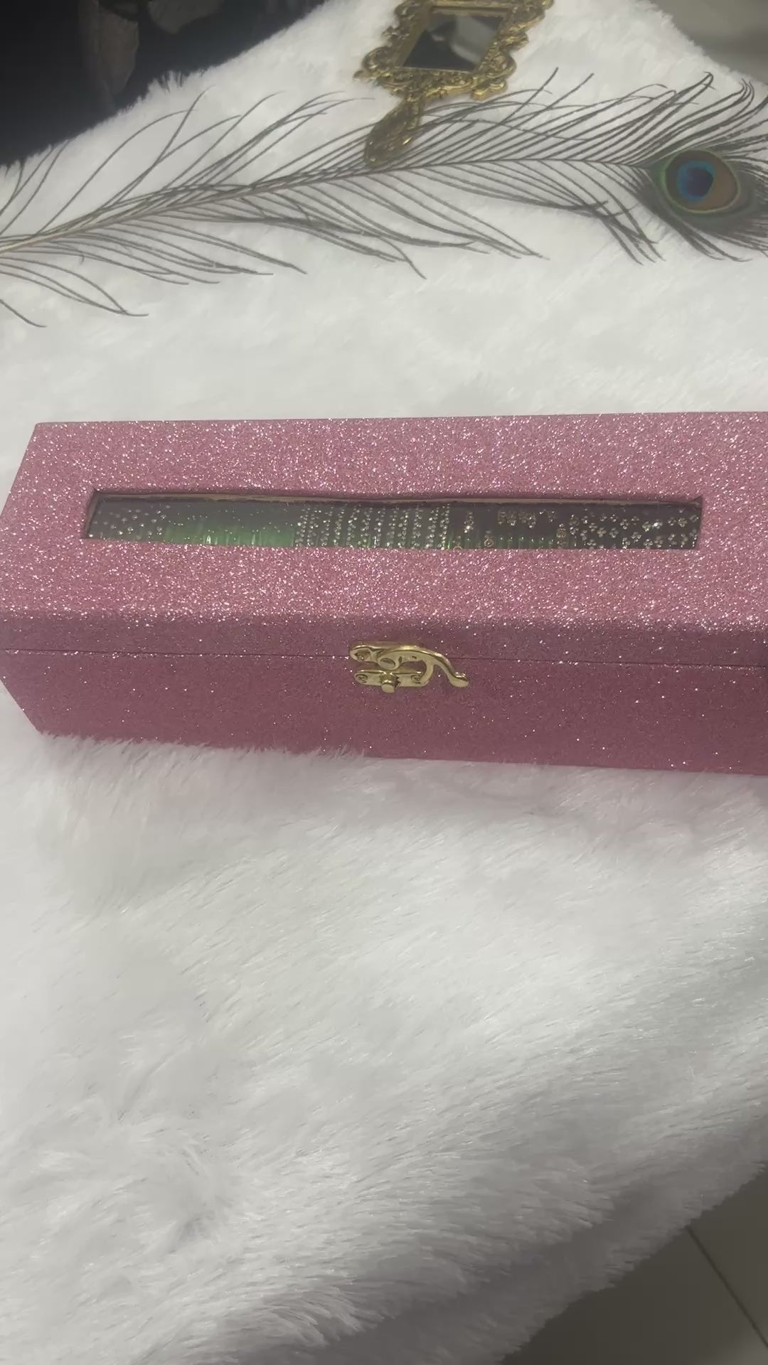 Emerald Green Chuda Set with Golden Kashmiri bangles + Pink Storage Box